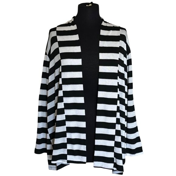 Cezanne Brand Open-Front Kimono Top Black & White Stripes Women's Size 2XL-READ - Picture 1 of 13